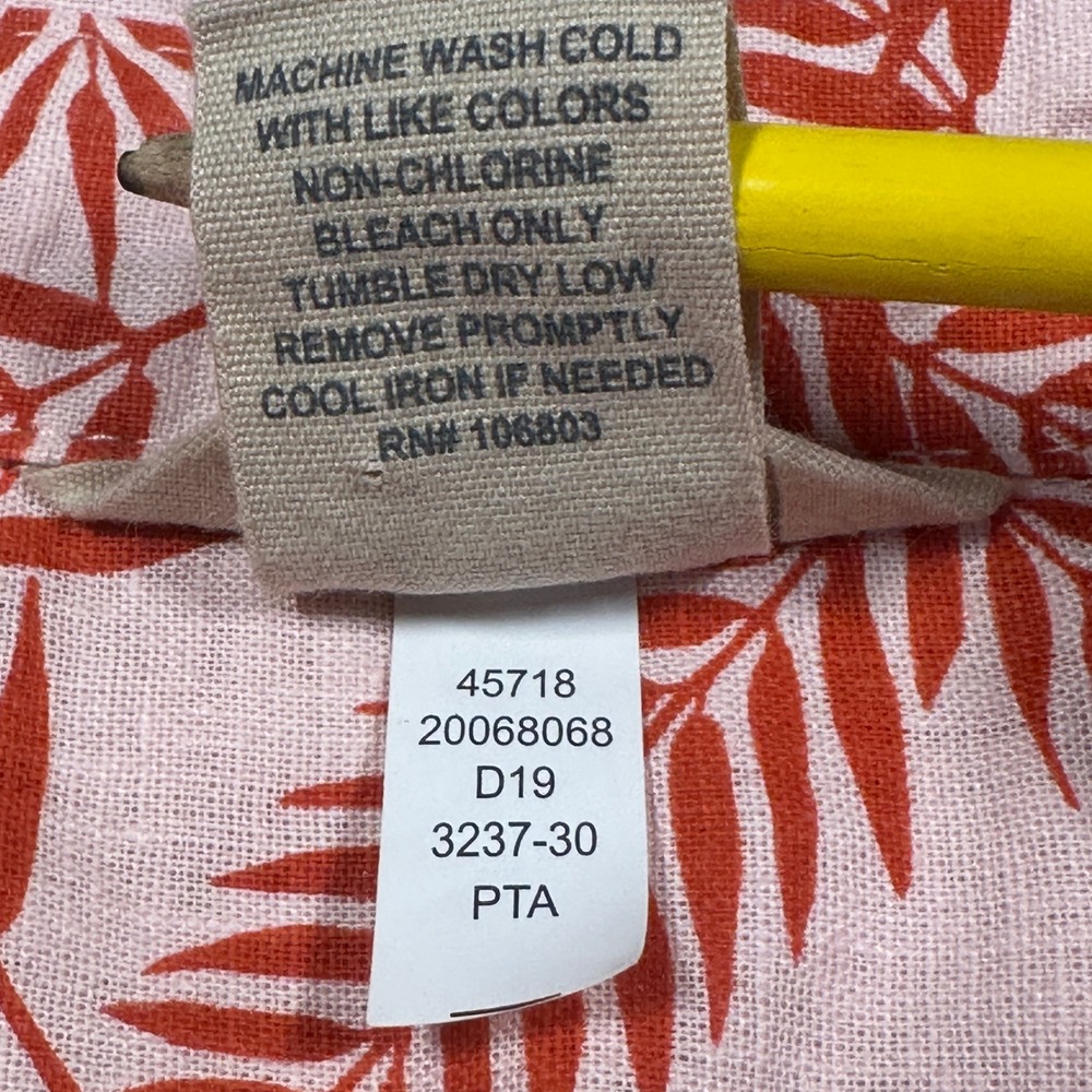 Duluth Trading Artisan Tunic Women L Orange Pink Hemp Cotton Palm Leaf Tropical - Picture 4 of 10